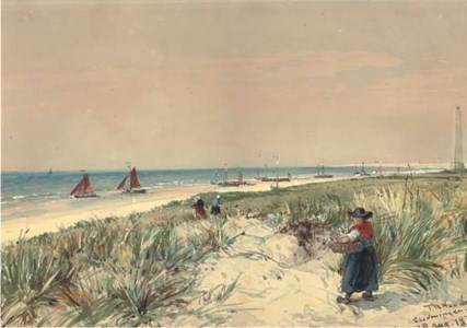 Fishwives heading for the beach to collect the day's catch at Scheveningen