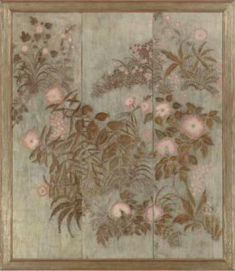 Floral Arrangement in Pink and Silver: Framed Three-Paneled Screen
