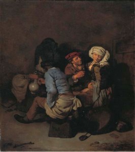 A peasant woman seduced by a man in an interior