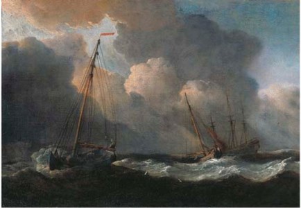 English fishing smacks at sea in a gale