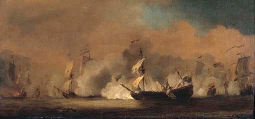 Dutch men-o'-war and other shipping fighting the battle of Kijkduin: a sketch