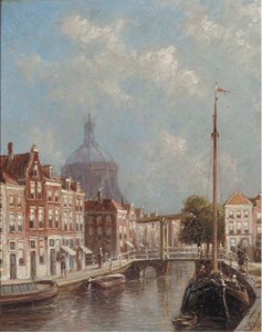 View of the Oude Singel, Leiden, with the Marekerk beyond