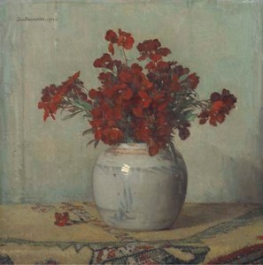 Wallflowers in an earthenware vase