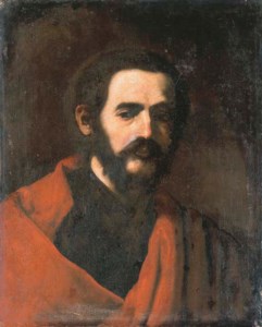 Portrait of a bearded man, bust-length, in a red cloak