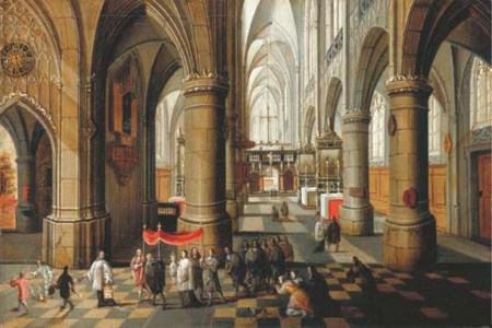 The interior of a Gothic Cathedral