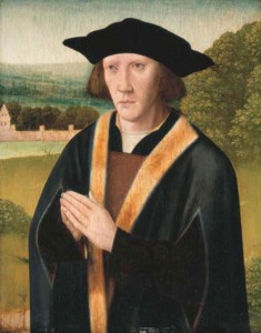 Portrait of a donor, half-length, in a fur trimmed robe, in a landscape