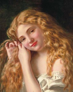 A Young Girl braiding her Hair