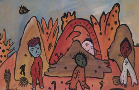 Paysage à trois personnages et un visage