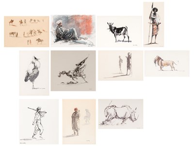 Group of Thirteen Drawings of Figures and Animals