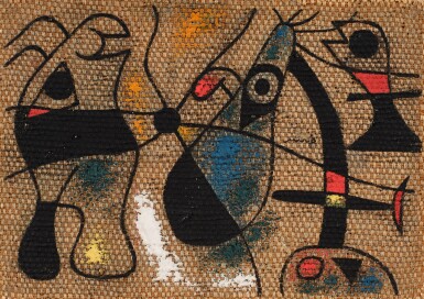 Personnages et oiseau devant le soleil