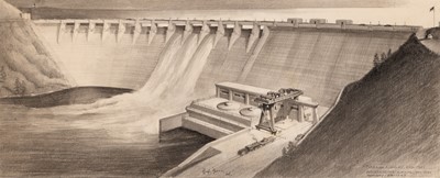 Architectural Illustration of an American Dam