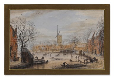 Winter scene with figures being rescued from the ice