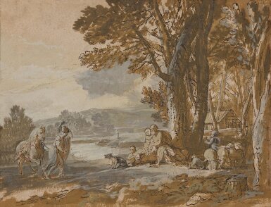 A classical landscape, possibly The Messenger Announcing to Samuel the Loss of the Battle