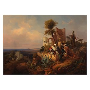 Niels Simonsen (Danish, 1807-1885) Arabs in a hilltop fort