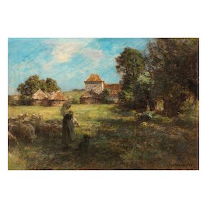 Léon Augustin Lhermitte (French, 1844-1925) La petite bergère près de la ferme (Executed in 1905.)