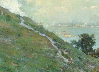View of a harbor from a hilltop