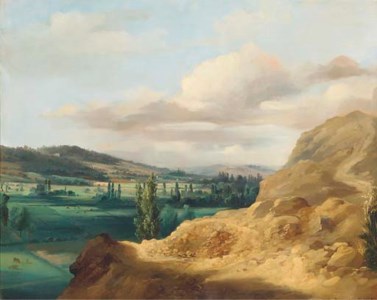 A view of a valley from a rocky cliff