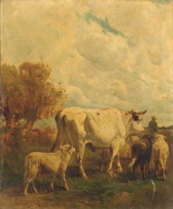 A herder with his cattle in a landscape