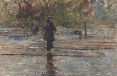 Fishermen at a river's edge, Holland