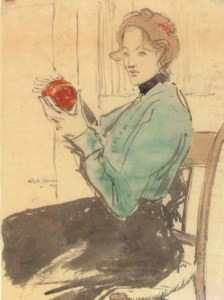 Woman in a green blouse
