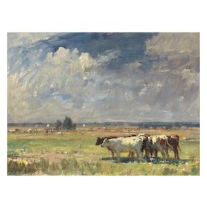 Edward Seago, RWS, RBA (British, 1910-1974) Cattle on the marsh, Ludham