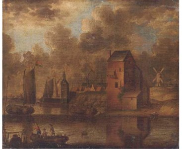 A riverside town with shipping