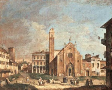 A capriccio view of Venice, with the church of Santa Maria Gloriosa dei Frari, and the Fabbriche Vecchie of Rialto beyond