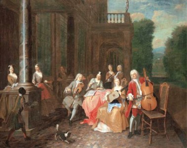 A musical party on a terrace