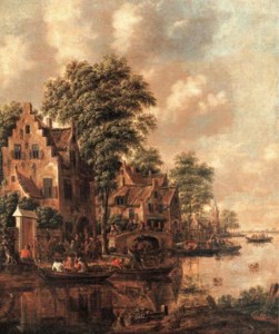 A populated village at the banks of a river