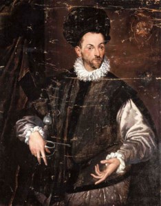 Portrait of Constantius de Ballis, three-quarter-length, in a black doublet, his right hand resting on the pummel of his sword