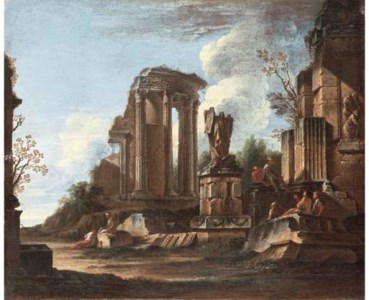 A capriccio with the Temple of the Sibyl at Tivoli and classical ruins