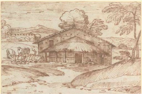 A farmhouse in a landscape