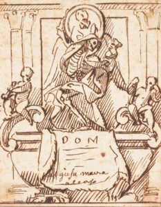 Study for a wall tomb with the figure of Death supporting a portrait roundel and two mourning putti