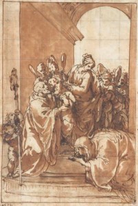 The Madonna and Child with angels, Saint Benedict and Saint Scolastica under an arch