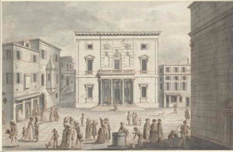 The Fenice Theater, Venice, with figures in the foreground
