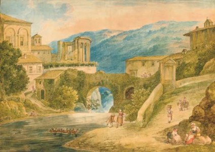Tivoli with the Temple of Vesta, figures in the foreground