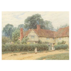 Helen Allingham, RWS (British, 1848-1926) Figures before Dears Farm