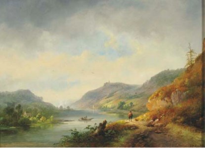 A river winding through hills, a town in the distance