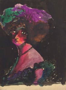 Lady with a green and purple hat; Standing woman; and Study of an interior