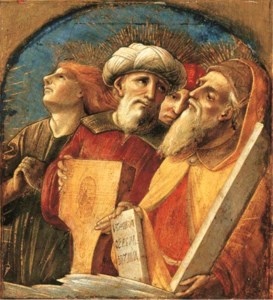 David and Moses with two other prophets or saints: fragment from an Assumption of the Virgin