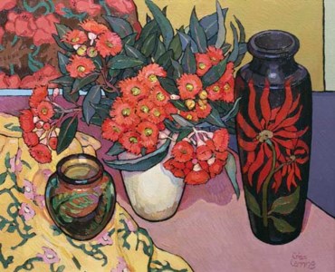 Gum Blossoms with Poker-Work Vase