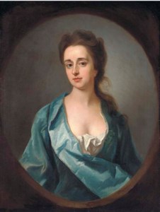 Portrait of Mary Dowdeswell, half-length, in a blue gown, feigned oval