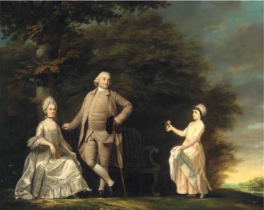 Group portrait of the Hussey family, small full-length, in the garden of Wargrave Hill House, Berkshire