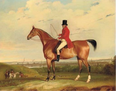 William Bolton Aspinall with the Hooton, Cheshire foxhounds, the River Mersey and Liverpool beyond