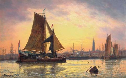 Barges docking at a harbour, Antwerp