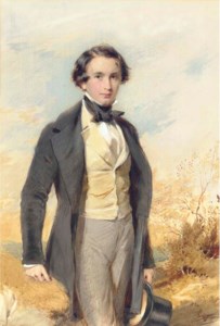 portrait of Jack Donne, three-quarter length, in a black coat and yellow waistcoat