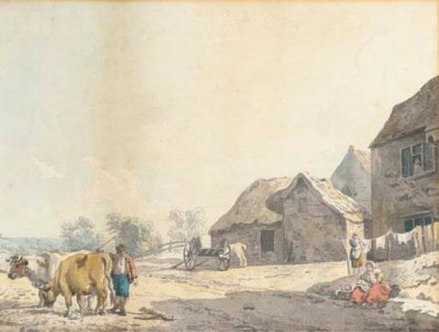 A farm on the outskirts of a village