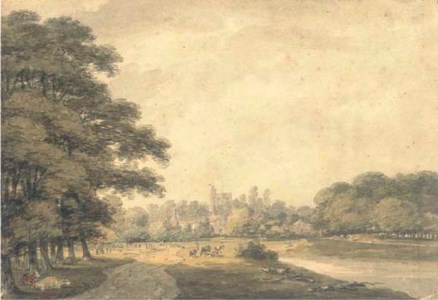 Thames landscape with a church tower in the distance