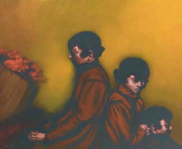 Untitled (Three figures and flowers)