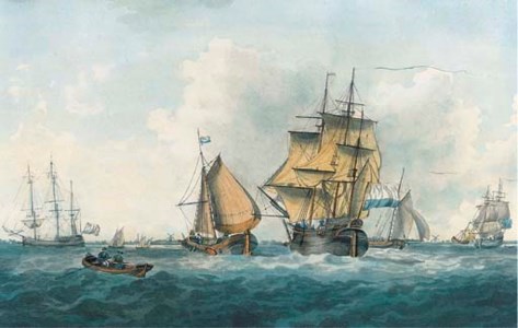 Dutch traders and barges off the Low Countries